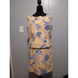 Y2K Jessica Howard Size 16 2-Piece Set Yellow Blue Floral Sleeveless Top & Skirt